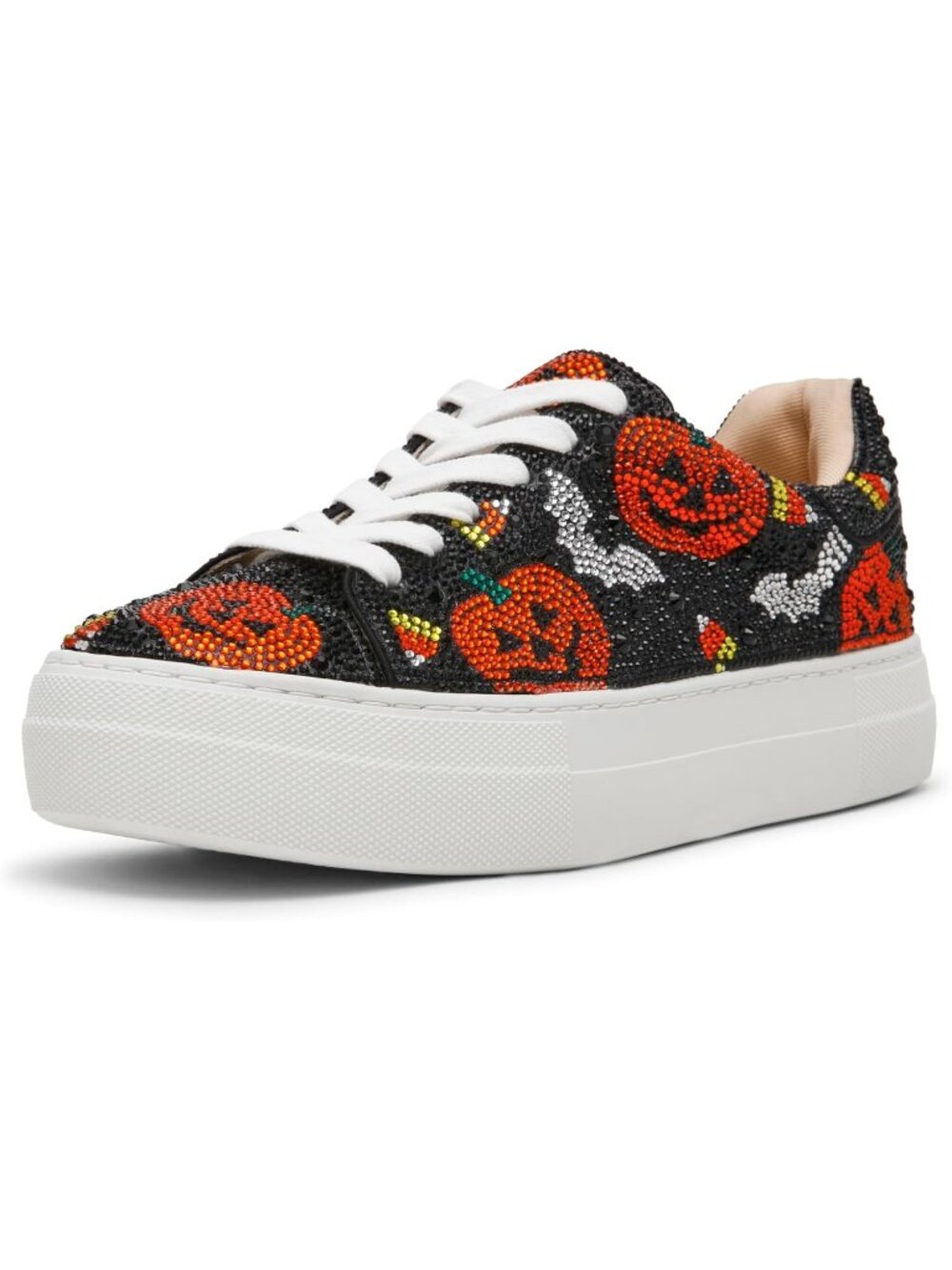 Women Black Orange Comfortable Rhinestone Low-Top Glam Stylish Design Sneakers
